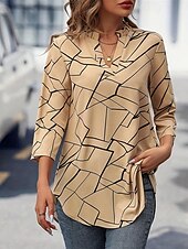 levne grafický obchod tričko-Dámské Tričko Tričko Top Geometrický Módní Moderní Krátký rukáv Do V Běžné topy Denní Jdeme ven Víkend Tisk Khaki Léto Jaro