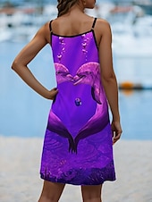 economico Animali Vestiti-Sea of Hearts di Vincent Hie, mini abito da donna, a trapezio, sottoveste, casual, per uscire, con stampa animalier, senza maniche, scollo a U, viola, estate e primavera.
