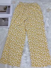 billiga breda ben och hög midja-Dam Brett skaft Byxor Semester Mode Fullängd Medium Midja Blomma Elastisk midja Andningsfunktion Bekväm Microelastisk Gata Dagliga kläder Utekväll Svart Vit Gul Grön Sommar Normal