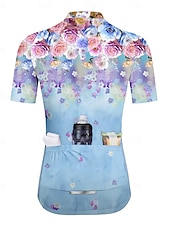 abordables Maillots pour femmes-Femmes Maillot de cyclisme Graphique Dégradé Motif Floral Manche Courte Cyclisme Maillot Top avec 3 poches arrière Écran solaire Résistant aux UV Séchage Rapide Bandes réfléchissantes Des sports Bleu