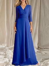 cheap Floor Length-A-Line Mother of the Bride Dress Wedding Guest Elegant V Neck Floor Length Chiffon 3/4 Length Sleeve with Tier Ruching 2025