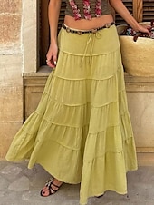 abordables Jupes unies-Jupe Femme Jupe Maxi A-Line Couleur Unie Mode Décontractée Maxi Taille Haute Jupes Unies Poche Impression Micro-Élastique Rue Quotidienne Noir Blanc Orange Vert Été Mélange Polyester Coton