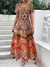 ieftine Rochie boho-Pentru femei Rochie Maxi Rochii Tricou Rochie de Vară Rochie de vară Vacanță Boho Concediu Fit regulat Grafic Tribal Abstract Manșon scurt Stil Nautic Galben Albastru piscină Mov Portocaliu Var