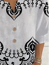 abordables T-shirt Boho-Femmes Chemise Hauts d&#039;été Graphique Géométrique Classique Occasionnel Manche 3/4 Col en V Hauts Réguliers Quotidien Week-end Imprimé Blanc / Noir Été Printemps Automne
