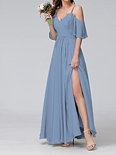 preiswerte abendkleider-Damen Langes Kleid Maxikleid Abschlussballkleid Partykleid Cocktailkleid Mode Party Besonderer Anlass Date Normale Passform Einfach Kurzarm V Ausschnitt Gelb Hellgrün Blau Grün Sommer