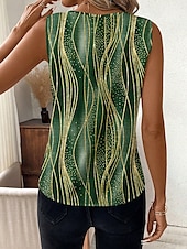 ieftine Top cu dungi și geometric-Pentru femei Camisole Tank Top Grafic Geometric Dungi Epocă Tropical Stilat Fără manșon În V Topuri obișnuite Zilnic Imprimeu Trifoi Vară Primăvară