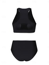 cheap Bikini Sets-Women&#039;s Swimsuits Bikini 2 Piece Briefs Swimsuit Backless Slim Vacation Beach Wear Solid Color Round Neck Sleeveless Bathing Suits