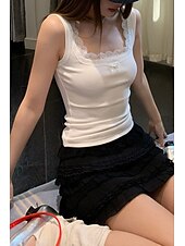 cheap Lace Tops-Women&#039;s Blouse Lace Tops Plain Modern Sleeveless Square Neck Regular Tops Holiday Going out Lace Black White Summer