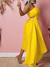 abordables Robe Simple-Robe Maxi Femme Robe A Ligne Couleur Unie Robes de Travail Robe Off The Shoulder Formelle Fête de Travail Coupe Régulière Simple Une Épaule Jaune Rouge Vert Été Printemps