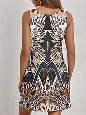 levne Boho šaty-Dámské Mini šaty Áčkové šaty Letní šaty Slip Dress prázdniny Na běžné nošení Denní Běžný Grafika Etno Bez rukávů Do V Hnědá Léto