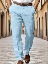 cheap Business-Men&#039;s Dress Pants Cotton Linen Shorts Buttons Pocket Plain Comfort Breathable Vacation Daily Boho Black White