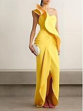 abordables Robes de cocktail-Fourreau / Colonne Robes de Cocktail Élégant Robe Formel Mariage Asymétrique Sans manches Une Épaule Crêpe Extensible avec Volants 2025