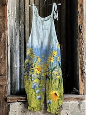 cheap Vacation Jumpsuit-Women&#039;s Wide Leg Overalls Chinos Vacation Vintage Fashion Full Length High Waist Floral Graphic Printing Thermal Warm Breathable Soft Micro-elastic Vacation Street Causal Light Pink Robin&#039;s Egg Blue