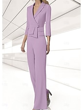 abordables Costumes-pantalons pour maman-Ensemble pantalon 2 pièces mère de la mariée invité de mariage élégant encolure en V longueur de sol chiffon extensible manches 3/4 wrap inclus avec boutons 2025 taille personnalisée gratuite