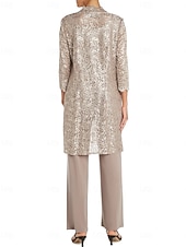 baratos Terninhos de calça da mamãe-Macacão Vestido Para Mãe dos Noivos Convidado do casamento Igreja Elegante Vintage Gola Redonda Longo Chiffon Renda Manga Longa com Lantejoulas Bordado 2025
