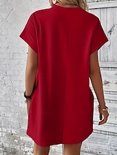 preiswerte Weißes Kleid-Damen Mini Kleid T-Shirt Kleid Tee Kleid einfarbig Sommer Kleid lässig täglich reguläre Passform Grafik Kurzarm V-Ausschnitt Schwarz Rot Olivgrün Aprikose Sommer