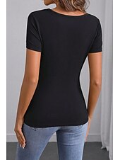 billige Plain t-skjorte-Dame Boho skjorte Bluse Blomsternål i krystall Moderne Fritid Kortermet V-hals Vanlige topper Daglig Ferie Ut på byen Lapper Broderi Svart Sommer