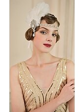 olcso Kiegészítők és még sok más-A nagy Gatsby Flapper fejpánt Gyöngyös karkötő Fülbevaló A nagy Gatsby Toll Retro Csillogó glitter Női Farsang Valentin nap Álarcos mulatság Party estélyi viselet Álarcos mulatság Fesztivál Felnőttek