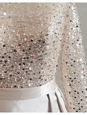 cheap CHAMPAGNE-Mermaid Sequin Evening Gown Ruched Champagne Satin Dress Long Sleeves Masquerade Floor Length Illusion Neck with Pearls Overskirt dress 2025