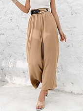 economico Pantaloni in lino e cotone semplici-Pantaloni ampi in cotone e lino da donna A tinta unita Chinos Pantaloni baggy Leggings Basic Casual Lunghezza intera Vita alta Semplice Pockets Fascia elastica Comfort All&#039;aperto Micro-elastico