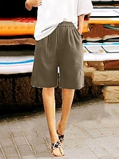 abordables Bermudas-Mujer Pantalón corto pantalones Casual Longitud de la rodilla Cintura Media Plano Bolsillo Cintura elástica Confortable Al Aire Libre Ropa Cotidiana Noche Azul pavo real Albaricoque Marrón Claro
