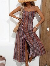abordables Robe Boho-Femmes Robe Midi Robe Décontractée Robe d&#039;été Robe Nuisette Robe bohème Élégant Mode Moderne Quotidien Plage Week-end Coupe régulière Rayé Sans manches Col en V Rouge Vert Été