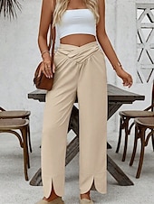 cheap Pants-Women&#039;s Pants Trousers Palazzo Pants Fashion Streetwear Comfort Full Length Mid Waist Plain Elastic Waist Split Comfy Comfortable Street Daily Wear Going out Khaki Summer Spring Regular Fit