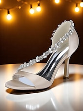 abordables Sandales de Robe-Escarpins à talons hauts en satin champagne pour femmes avec bride en T en cristal – élégants talons aiguilles à bout ouvert pour cocktails et événements formels