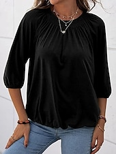 abordables Hauts Unis pour Femmes-Femmes T-shirt Uni Mode Moderne Manche 3/4 Col ras du cou Hauts Réguliers Quotidien Noir Blanche Rose Claire Vin Vert Véronèse Été