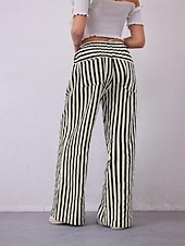 voordelige wijde pijpen en hoge taille-Dames broek Broeken Casual Volledige lengte Natuurlijk Gestreept Zak Elastisch ontwerp met trekkoord Comfortabel Voor buiten Uitgaan Weekend Rood Perzik Pauw Blauw Hyacinth Zwart Zomer Normale pasvorm