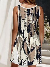 billiga Konst och design klänningar-Dam Mini klänning Solklänning Skiftklänning Off Shoulder Klänning Semester Ledigt Utomhus Utekväll Normal Grafisk Geometrisk Abstrakt Ärmlös V-hals Ljusgrön Blå Purpur Kaki Sommar Vår
