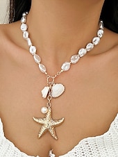 cheap Women&#039;s Necklace-Women&#039;s Boho Layered Shell and Bead Necklace Set – Beach-Style Turquoise Pendant and Gold Charms for Summer Vacations and Festivals