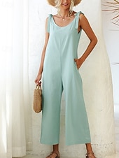 cheap Formal Jumpsuits-Women's Normal Dungarees Jumpsuit Streetwear Solid Color Sleeveless V Neck Backless Pocket Street Daily Regular Fit Black White Light Green Summer