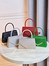 abordables Pochettes et sacs à main de soirée-Pochette de soirée pailletée pour femme avec bandoulière chaîne – élégante pochette structurée à poignée supérieure pour mariages, cocktails et événements formels