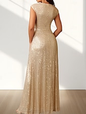 abordables Robes pour invitées de mariage-Robes de Mariée Invité Sirène  Trompette Robe Élégante Invité de Mariage Longueur de Sol Sans Manches Col en V Pailletée avec Paillettes