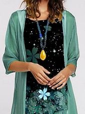 economico Abito Floreale-Per donna Insieme del vestito Abito Estivo Casual Floreale Stampato Abito Midi Manica 3/4 Girocollo All&#039;aperto Quotidiano Rosa Blu Verde Estate Primavera Vestibilità regolare