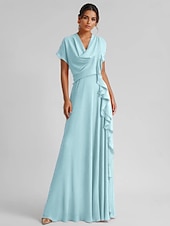 abordables JAUNE-Robe de cocktail jaune élégante en crêpe extensible à volants froncés, longueur au sol, manches 3/4, col en V, pour invité de mariage, 2025