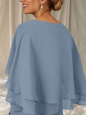 economico Lunghezza del pavimento-Abito Due Pezzi A-Line Madre della Sposa Ospite Matrimonio Elegante Inclusa Fascia V Collo Lunghezza del Pavimento Chiffon Manica Mezza Fascia Inclusa con Volant