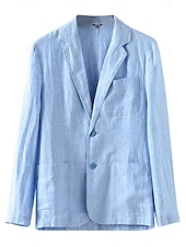 billiga Herrarnas Elite Ytterkläder-Herr Kavajjacka Bröllop Årsdag Fest Sommar Vår 100% Linne Linne Ensfärgat Enkelknäppt med Ett Knapphål Blazer Vit Marinblå Blå Beige