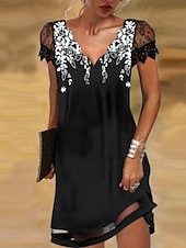 abordables Robes fleuries décontractées-Femmes Mini Robe Robe trapèze Occasionnel Extérieur Sortir Plage Coupe régulière Graphique Manche Courte Col en V Blanche Jaune Rose Claire Bleu Été