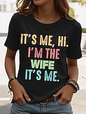 Women's T Shirt Graphic Letter Stylish Casual Short Sleeve Crew Neck Round Neck Regular Tops Daily Weekend Print Black Summer Spring Teasing husband4