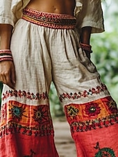 billiga breda ben och hög midja-Kvinnors bohemiska byxor vida ben chinos semester vintage etnisk stil hel längd hög midja blommig grafik ficka elastisk midjeband tryck bekväm mjuk komfortabel micro-elastisk utomhus gata