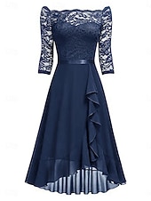 economico Abiti in chiffon-Per donna Abito Midi Abito in Pizzo Vestito da Festa Abito da Cocktail Abito da invitata a nozze Moda Festa Moderno Vacanza Festa serale Matrimonio Vestibilità regolare Colore Puro Mezza Manica