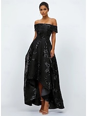 olcso Koktélruhák-A-vonalú Koktélruhák Elegáns Ruha Formális Esküvő Ankle Hossza Ujjatlan Off Shoulder Zsebes Tüll Zsebes Esküvői Vendég Ruha
