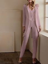 economico Tailleur pantalone della mamma-Completi pantaloni a 3 pezzi Elegante Smoking Matrimonio Inviti a matrimoni Lunghezza alla caviglia Maniche lunghe Scollatura a V Autunno Inviti a matrimoni Tessuto elasticizzato con applicazioni
