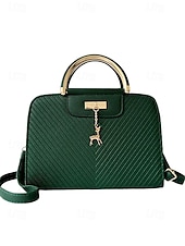 cheap Handbag &amp; Totes-Women&#039;s Faux Leather Top Handle Tote Bag with Deer Charm - Elegant Structured Women&#039;s Shoulder Bag, Perfect for Mother&#039;s Day Gift, Work, Shopping and Casual Outings