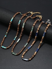 abordables Bijoux pour hommes-Collier de perles en bois naturel pour homme avec des accents turquoise, style surfeur bohème, bijoux réglables pour la plage, les festivals et les tenues décontractées