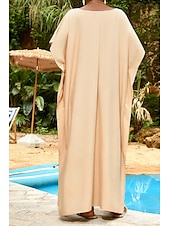 abordables Robes de plage-Femmes Maillots de Bain Vêtement couvrant Maillot de bain Tropical Tenues de plage Uni Fil en V Manches courtes Maillots de bain