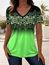 ieftine tricou boho-Pentru femei Tricou Ombre Grafic Geometric Epocă Stilat Casual Manșon scurt În V Topuri obișnuite Zilnic Imprimeu Albastru piscină Mov Trifoi Vară Primăvară