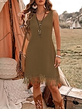 abordables Robe Simple-Robe mini femme robe d&#039;été en couleur unie décontractée quotidienne ajustement régulier graphique sans manches col rond vert armée bleu marine marron été